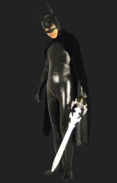 Bat Man! Black Shiny Metallic Full-body Zentai Suits with Cape