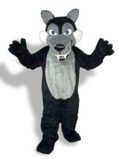 Black And Grey Long-furry Wolf Mascot Costume