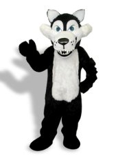 Black And White Long-furry Wolf Mascot Costume