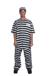 Black and White Strips Prisoner Adult Halloween Costume