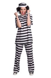 Black and White Strips Prisoner Adult Halloween Costume