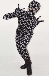 Bow Tie Printing Thick Velvet Full Body Zentai Suit with Open Eyes