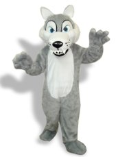 Grey And White Long-Furry Wolf Mascot Costume