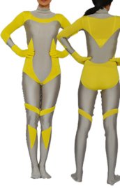 Grey and Yellow Spandex Lycra Super Hero Catsuit Costume