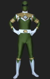 Power Ranger-Mighty Morphin Green and Gold Lycra Zentai Suit