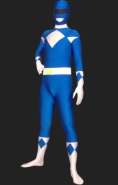 Power Rangers-Mighty Morphin-Blue and White Lycra Full Body Zentai Suits