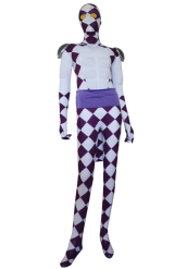Purple and White Super Hero Zentai with Cape and Build-in Muscle