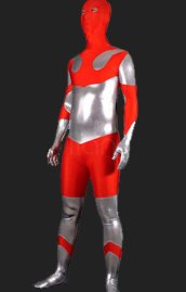 Red and Silver Shiny Metallic and Spandex Lycra Full Body Suit / Zentai Suit