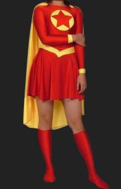 Red and Yellow Lycra Spandex Super Women Zentai Costumes(No Hood