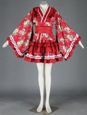 Red Sakula Pattern Kimono Style Cosplay Dress 15G