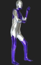 Silver and Purple Shiny Full Body Suit | Shiny Metallic Zentai Suit