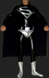 Superman Costume | Black and Silver Shiny Zentai Suit with Cap