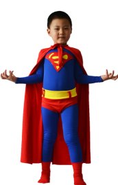Superman Costume for Kid | Red and Blue Spandex Lycra Zentai Suit with Cape