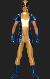 X-man-Wolverine Blue and Gloden Shiny Metallic Zentai Suit