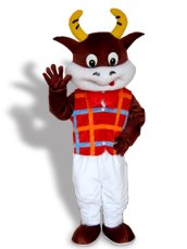 Yellow,Brown,Red And White Cow Mascot Costume