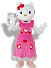Adorable Pink And White Cat Mascot Costume