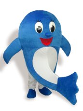 Adorable White And Blue Short-furry Dolphin Mascot Costume