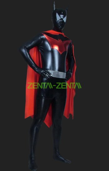 Bat Man! Black and Red Shiny Metallic Full-body Zentai Suits