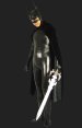 Bat Man! Black Shiny Metallic Full-body Zentai Suits with Cape