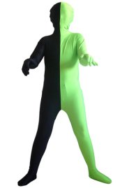 Black and Light Green Split Kids Zentai Suit