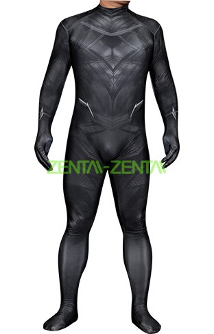 Black Panther Printed Spandex Lycra Costume No Necklace with 3D Muscle Shading