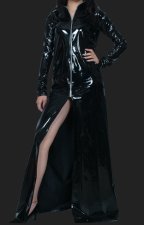 Black PVC Long Dress with Front Zipper