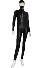 Black Sexy Shiny Metallic Catsuit with Open Face
