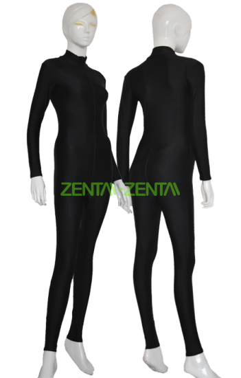 Black Spandex Lycra Zentai Suit with Front Zipper and Crotch Zipper