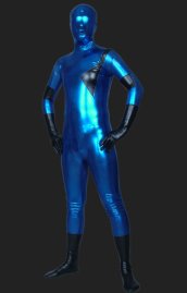 Blue and Black Shiny Metallic Full Body Zentai Suit