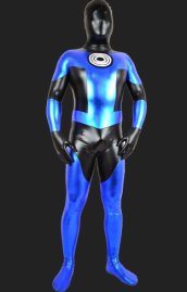 Blue and Black Shiny Metallic Super Hero Full Bodysuit
