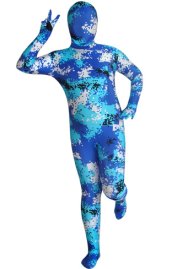 Blue and White Camouflage Kids Zentai Suit