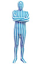 Blue and White Vertical Strips Spandex Lycra Zentai Suit