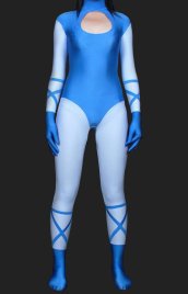 Blue Knitted Lycra Spandex Catsuit with Open Chest (No Hood)