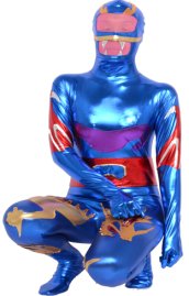 Blue Shiny Metallic Dragon Cosplay Zentai Costume