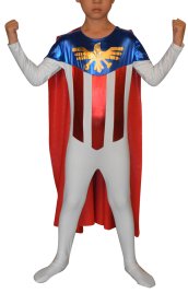 Blue White Red Super Hero Kids Costume with Cape