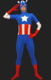 Captain America! Blue and Red Full-body Lycra Spandex Zentai Sui
