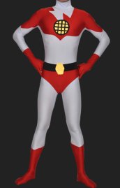 Captain Planet - Red and White Spandex Lycra Catsuit without Hood
