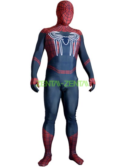 Dark Red and Blue Printed S-guy Lycra Zentai Costume with 3D Muscle Shading