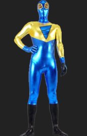 Gold and Blue Shiny Metallic Full Body Suit / Zentai Suit