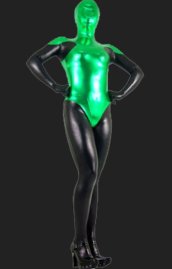 Green and Black Shiny Metallic Full Bodysuit