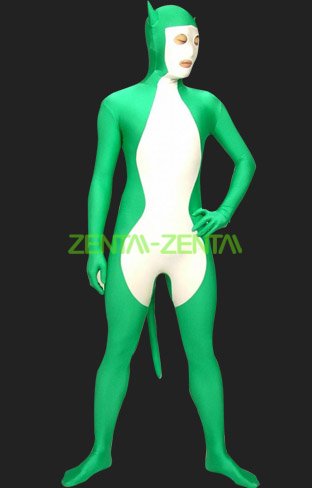 Green Cat  Yellow and Blue Spandex Lycra Full Body Zentai Suit