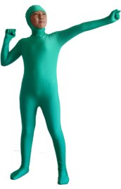 Green Open Face Kids Zentai Suit