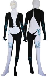Imp Midna Costume 2 | White and Black Spandex Lycra Zentai Suit with Blue Paint Pattern
