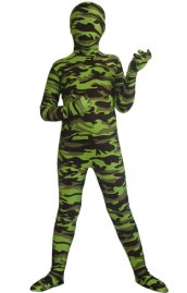 Light Green and Brown Camouflage Kids Zentai Suit