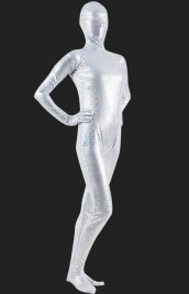 Limited! Silver Multicolour Block Full Body Shiny Metallic Unisex Zentai Suit