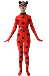 Miraculous Ladybug Printed Spandex Lycra Costume with Eye Mask and Waist Pack