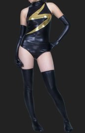 Ms. Marvel (Carol Danvers) - Black Shiny Metallic 3-Set Catsuit