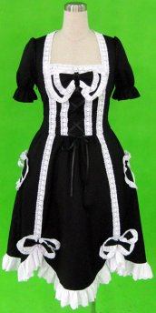 Nice Black Short Sleeve White Lace Trim Lolita Dress