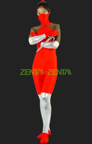 Ninja Costume  Red Spandex Lycra and Shiny Metallic Bodysuit
