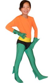 Orange and Green Spandex Lycra Catsuit with Tail